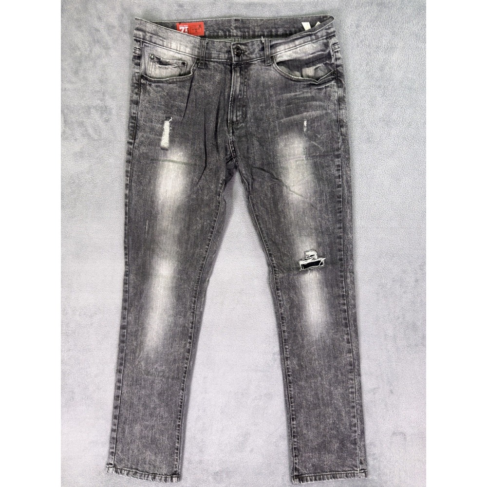 Zara Jeans Mens 32x34 Black Straight Faded Acid Wash Distressed Denim Mid Rise